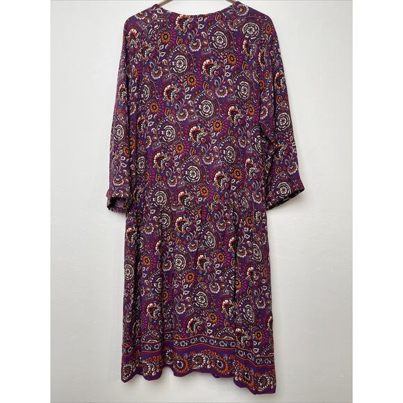 Garnet Hill Purple Floral Paisley Bohemian Pocket Detail Ladies Career Dress 14 - Picture 10 of 10